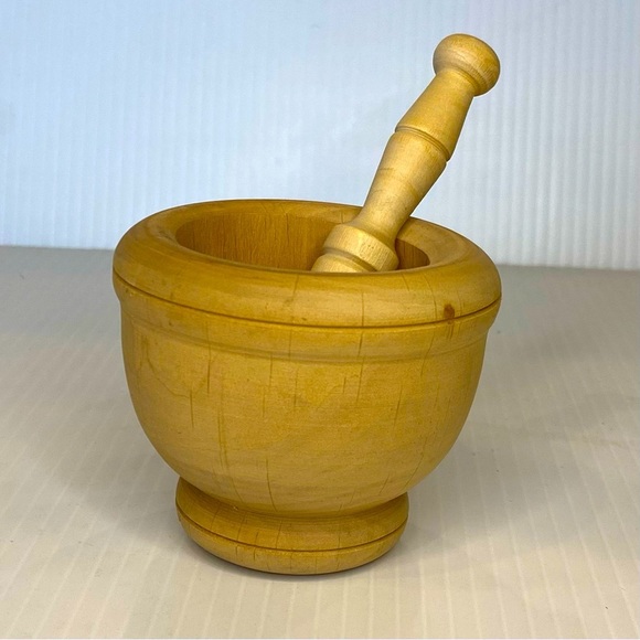 Vintage Apothecary Wooden Mortar & Pestle Set Made in Spain Herb Crusher Grinder - Picture 1 of 8